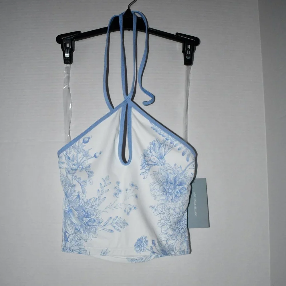 Antonio Melani Toile Garden High Neck Keyhole Tankini Swim Top Size: S #AM499283